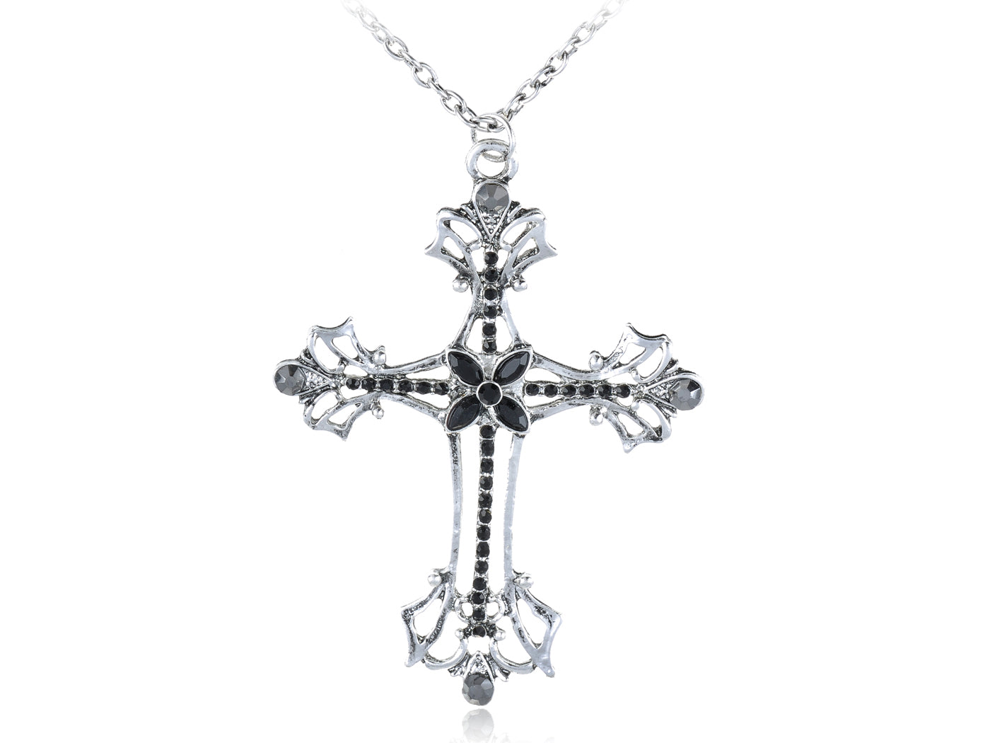 Abstract Flourish Floral Accented Holy Cross Fancy Pendant Necklace
