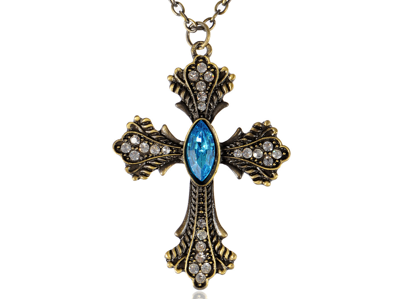 Blue Sapphire Cross Hanging Style Pendant Necklace