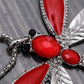 Neon Bright Red Painted Leaf Wing Dragonfly Flying Pendant Necklace