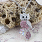 Pink Leaf Owl Bird Pendant Necklace