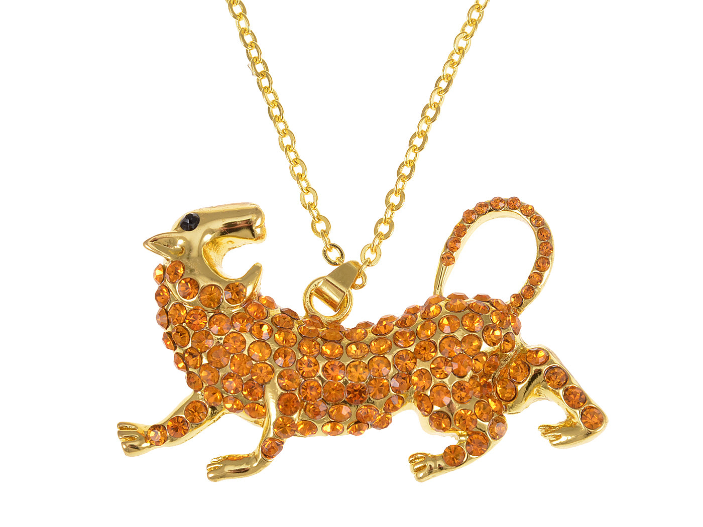 Topaz Wild Cat Crouching Angry Pendant Necklace