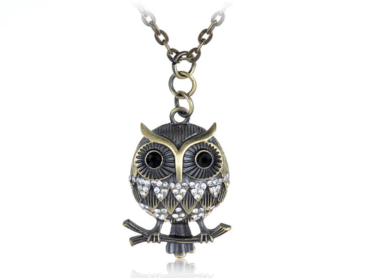 Gun Antique Vintage Fat Owl Bird Pendant Necklace