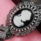 Intricate Design Bow Black Cameo Maiden Lady Necklace Earring Set