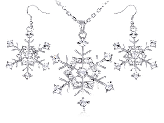 Hines Winter Snowflake Holiday Fun Necklace Vtg Earring Set