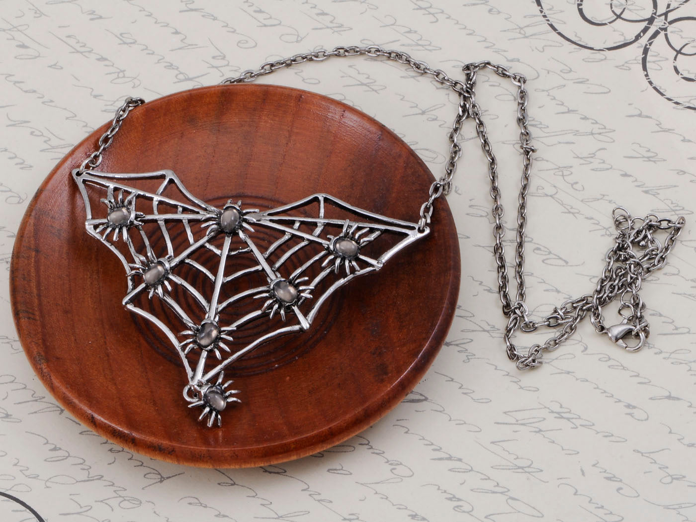 Gun Halloween Creepy Spider Web Bug Cutout Pendant Necklace