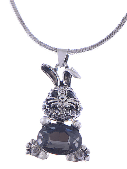 Easter Bunny Belly Grey Rabbit Pendant Necklace