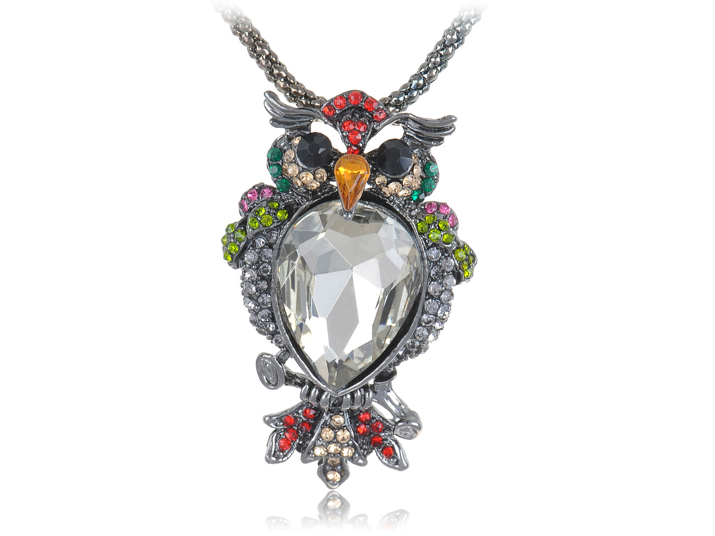 Puffed Chest Colorful Hooting Bird Owl Pendant Necklace