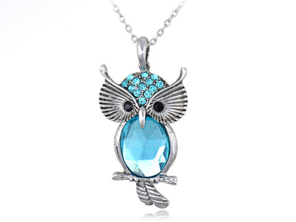Light Blue Owl Bird Eye Pendant Necklace