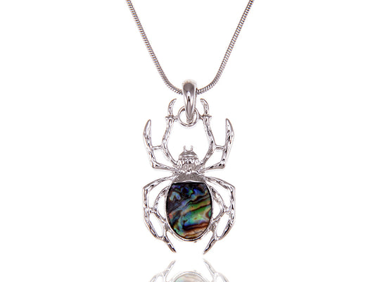 Natural Sea Colored Enamel Spider Insect Pendant Necklace