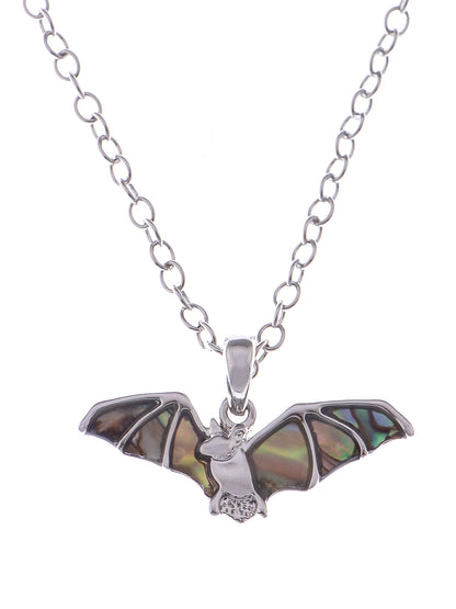 Abalone Shell Fly Wing Bat Halloween Creepy Dark Pendant Necklace
