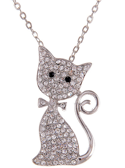 Rich Bow Tied Cat Necklace Pendant