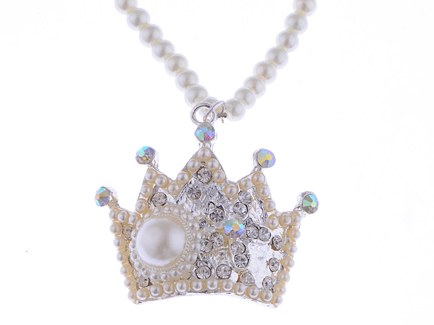 Pearl Bead Strand Byzantine Royal King Crown Pendant Necklace