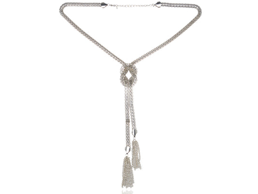 Contemporary Knot Chain Link Dangle Tassel Necklace