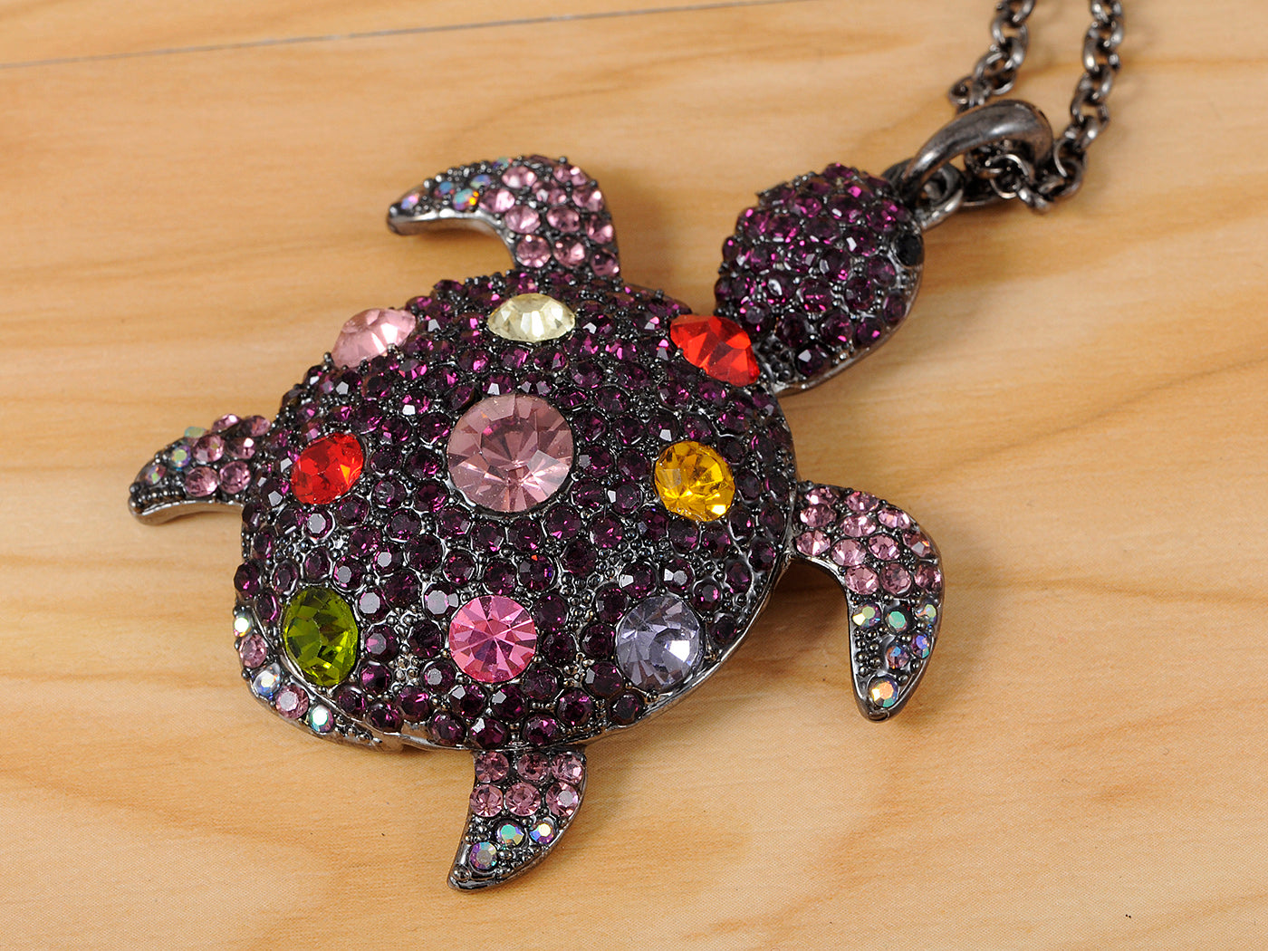 Colorful Amethyst Purple Gun Sea Turtle Tortoise Pendant Necklace