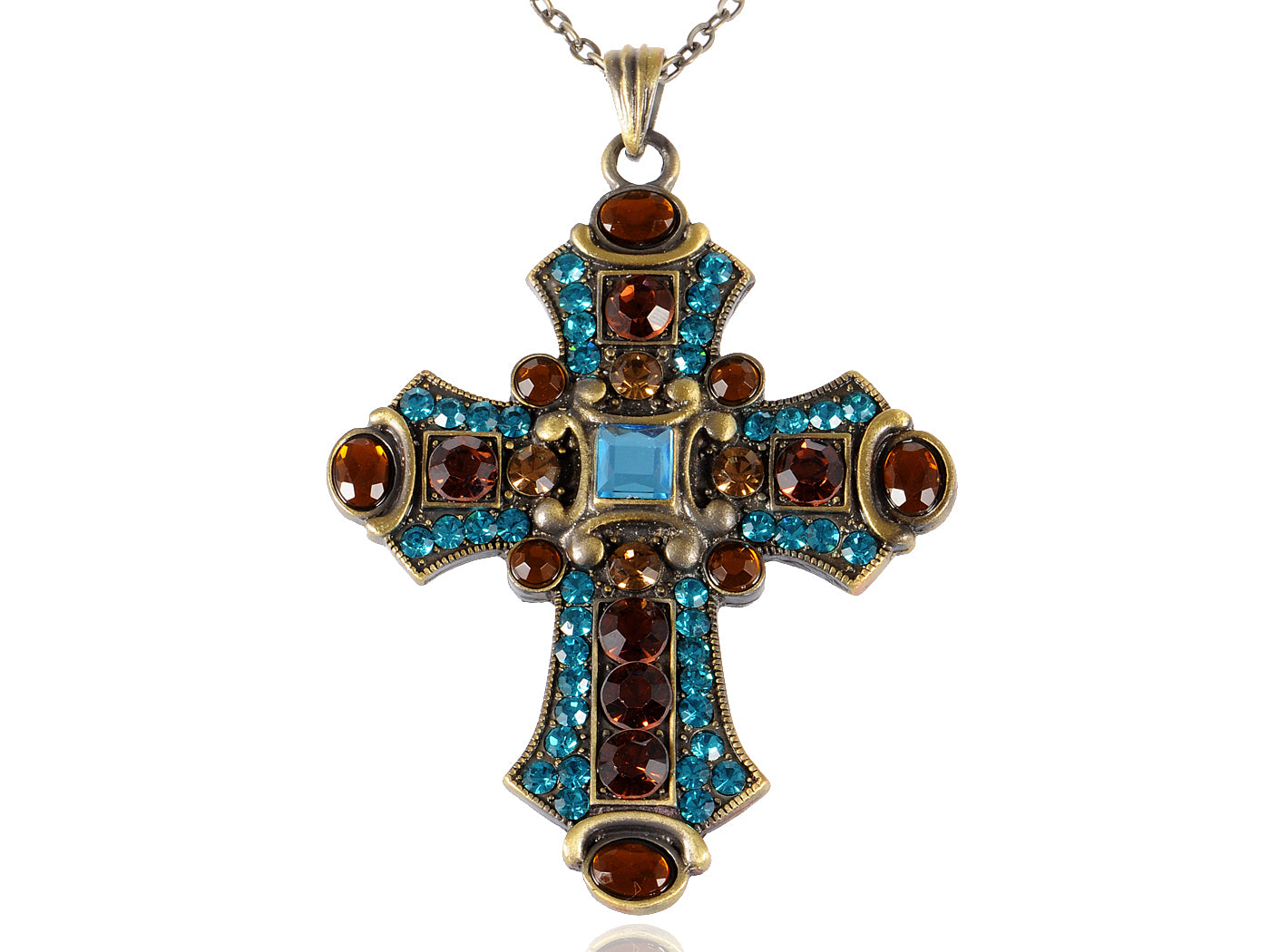 Aquamarine Blue Topaz Accent Holy Cross Pendant Necklace