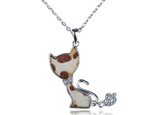 Leopard Fur Kitty Cat Pendant Necklace