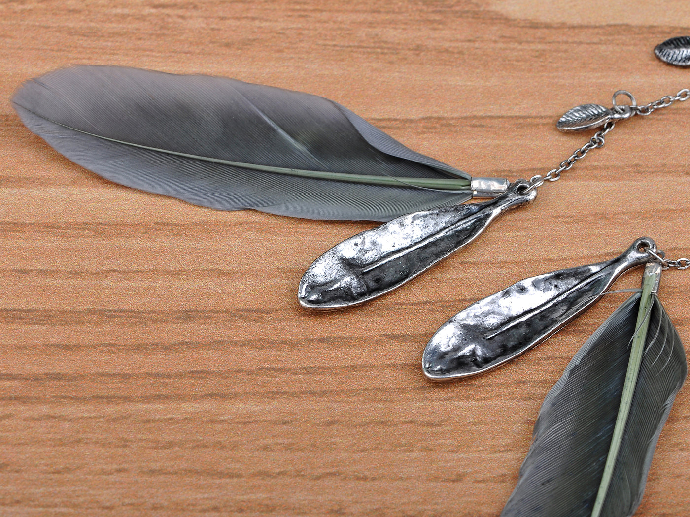 Able Fun Long Two Light Feather Pendant Necklace