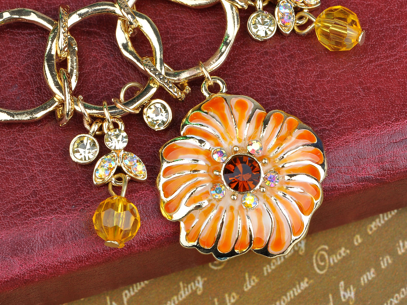 Enamel Painted Orange Flower Necklace