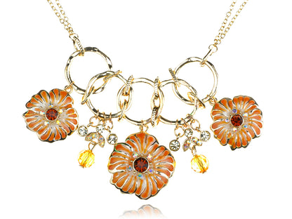 Enamel Painted Orange Flower Necklace