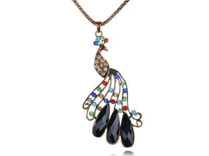 Beautiful Colorful Peacock Bird Pendant Necklace