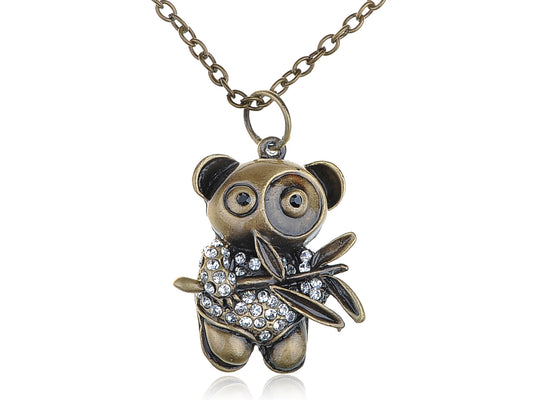 Fun Antique Panda Bamboo Pendant Necklace