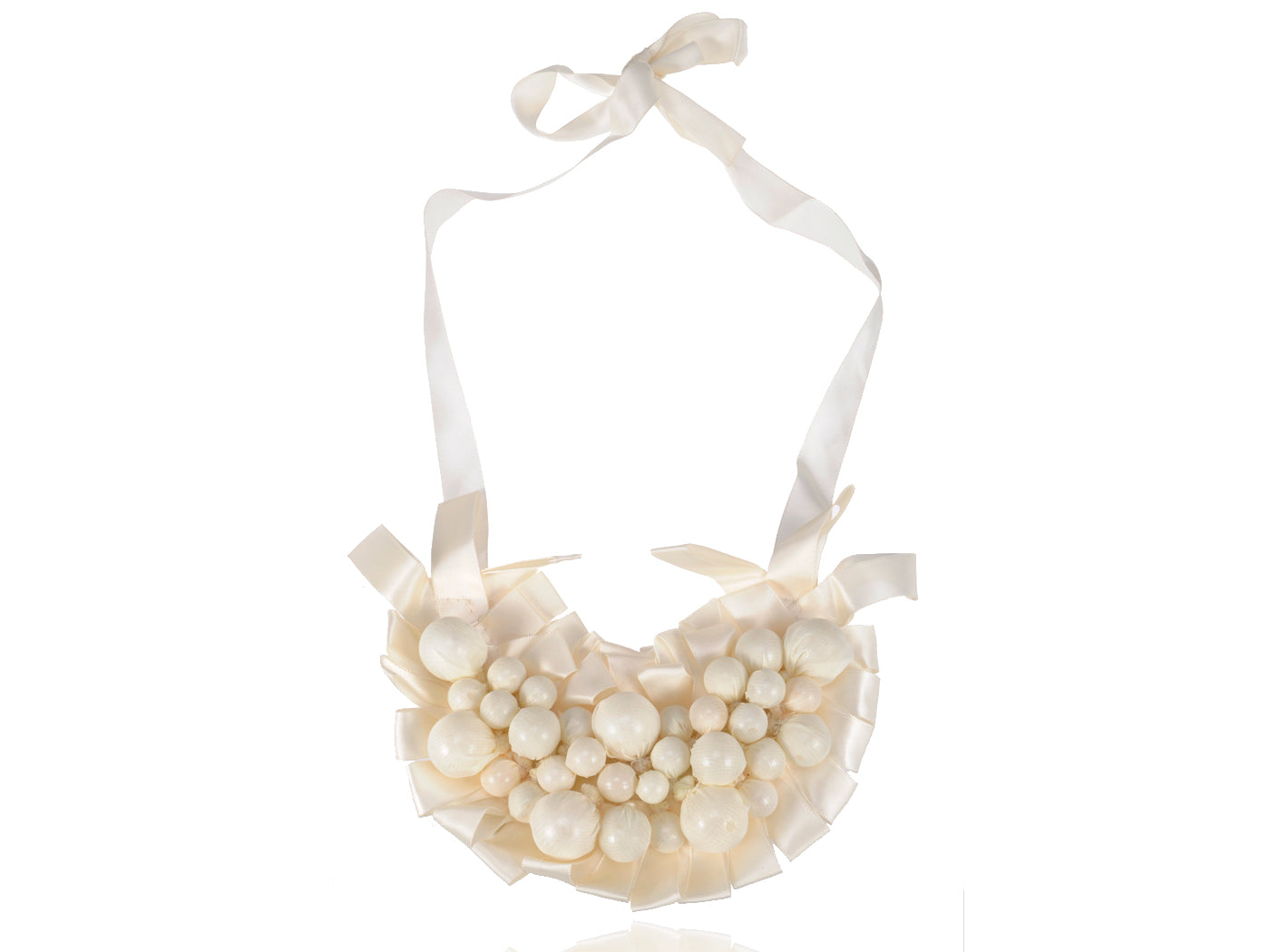 Gorgeous Festive Fancy Clustered Ivory Pearl Ribbon Bib Necklace