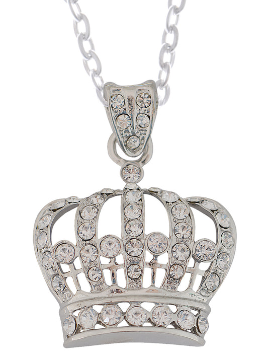 Superior King Queen Royalty Crown Radiant Pendant Necklace