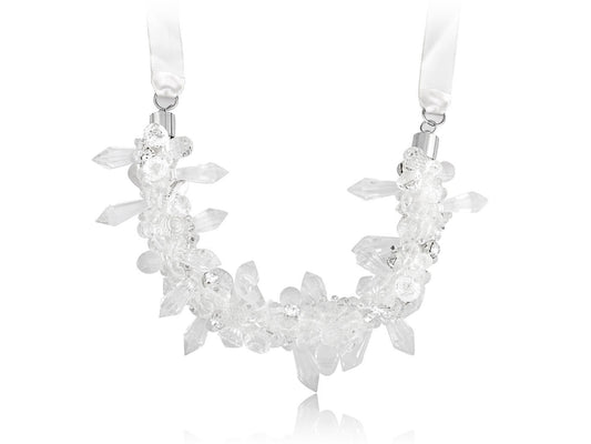 Beautiful Gem Beads Cluster Ribbon Bib Necklace