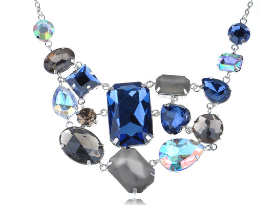 Capri Blue Morion Ab Rectangle Square Circle Shape Necklace