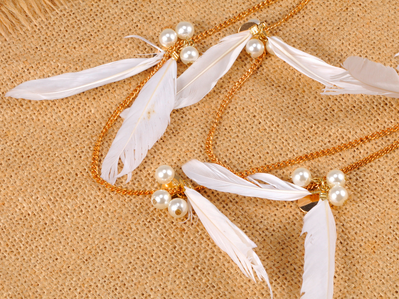 Fun Able White Feather Pearl Beaded Dangle Necklace