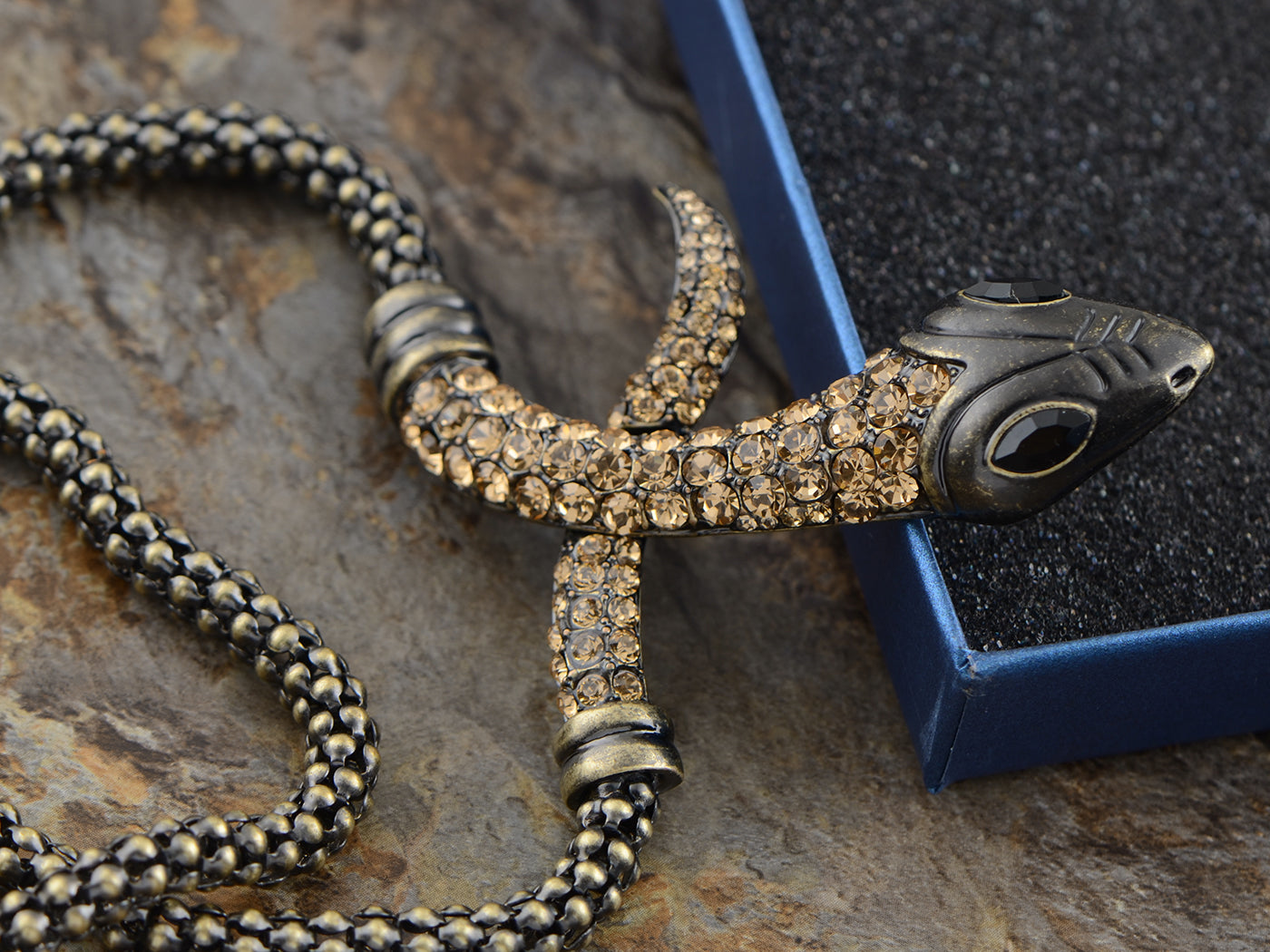 Vintage Gold Black Eye Snake Serpent Wrap Necklace
