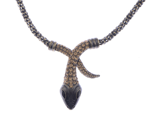 Vintage Gold Black Eye Snake Serpent Wrap Necklace