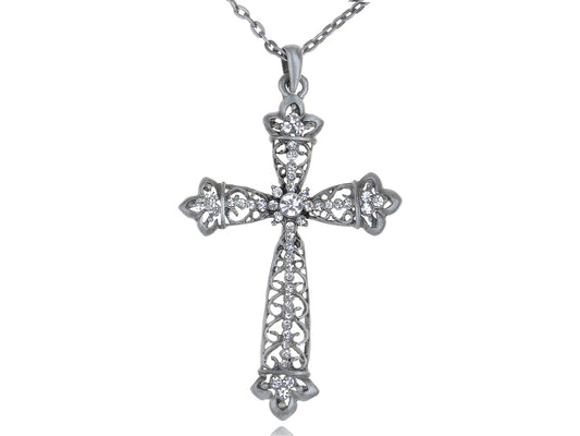 Leaf Ended Cross Vines Element Gothic Fleur De Lis Necklace