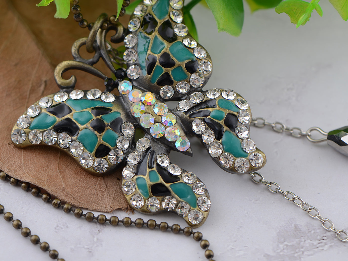 Ab Green Mosaic Butterfly Necklace Pendant
