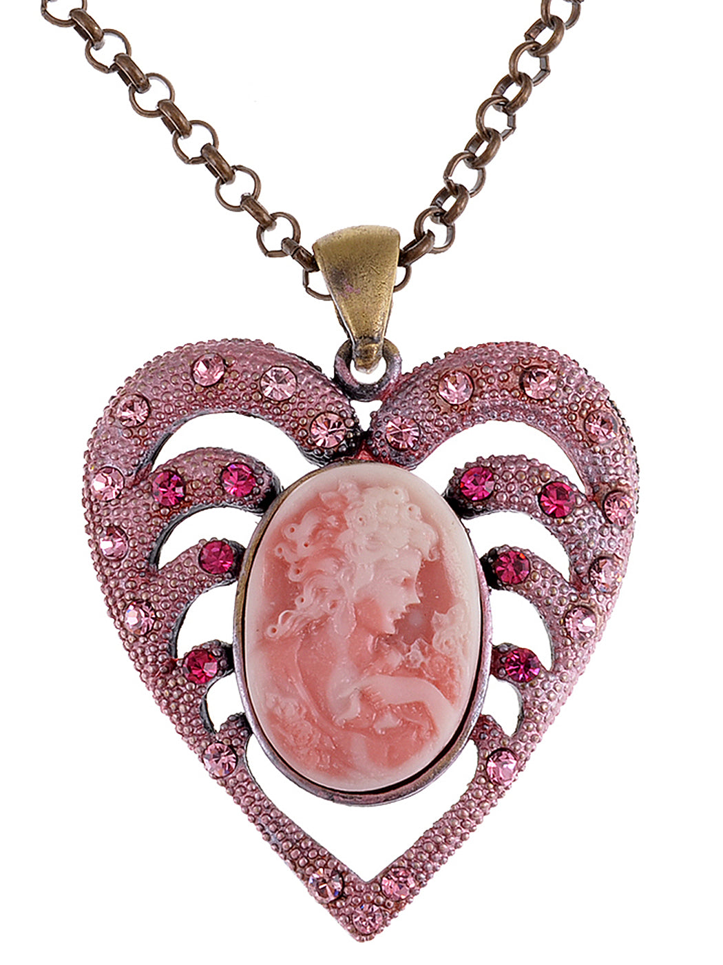 Breathtaking Rose Heart Cameo Lady Necklace Pendant