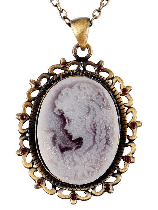 Vintage Antique Repo Oval Cameo Maid Necklace Pendant