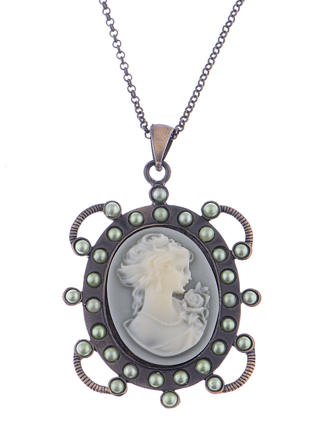 Vintage Steampunk Antique Design Cameo Lady Maid Portrait Necklace Pendant
