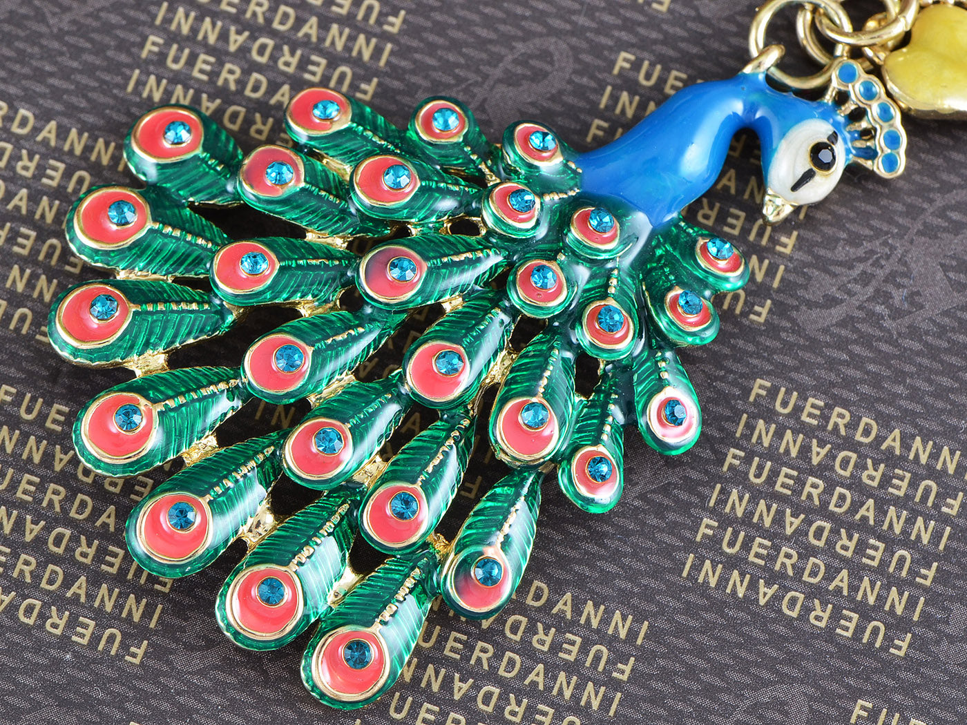 Enamel Hand Painted Peacock Bird Necklace Pendant