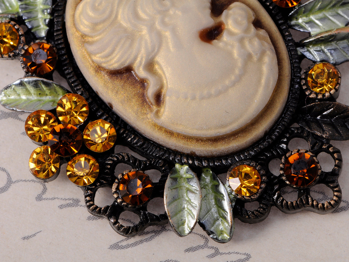 Vintage Reproduction Floral Cameo Maid Necklace Pendant