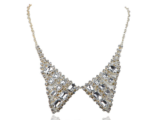 Diamond Colored Mimic Statement Loud Tuxedo Bowtie Necklace