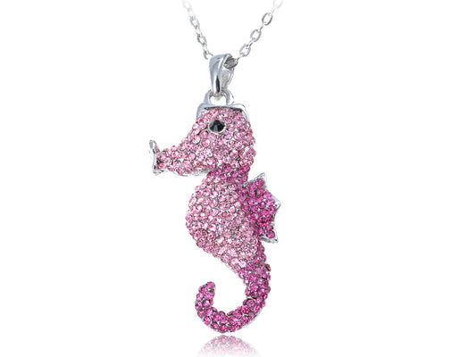 Hot Pink Coloured Adorable Puckering Seahorse Ocean Creature Pendant Necklace