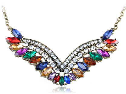Multicoloured Tribal Rainbow Feather Winged Necklace