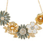 Flower Pearl Statement Bib Necklace With Gray Yellow Enamel - ALILANG.COM
