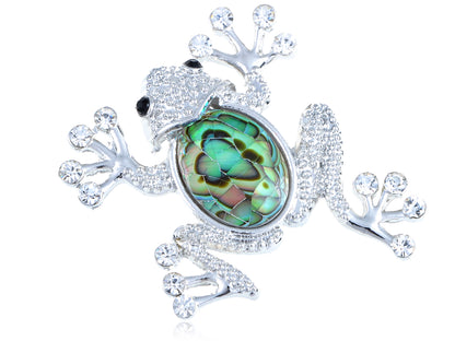 Green Abalone Shell Body Jumping Sparkling Frog Pendant