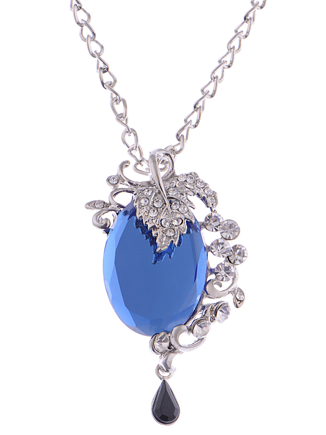 Allilang Blue Sapphire Plum Dreams Leaves Jet Esque Chain Necklace