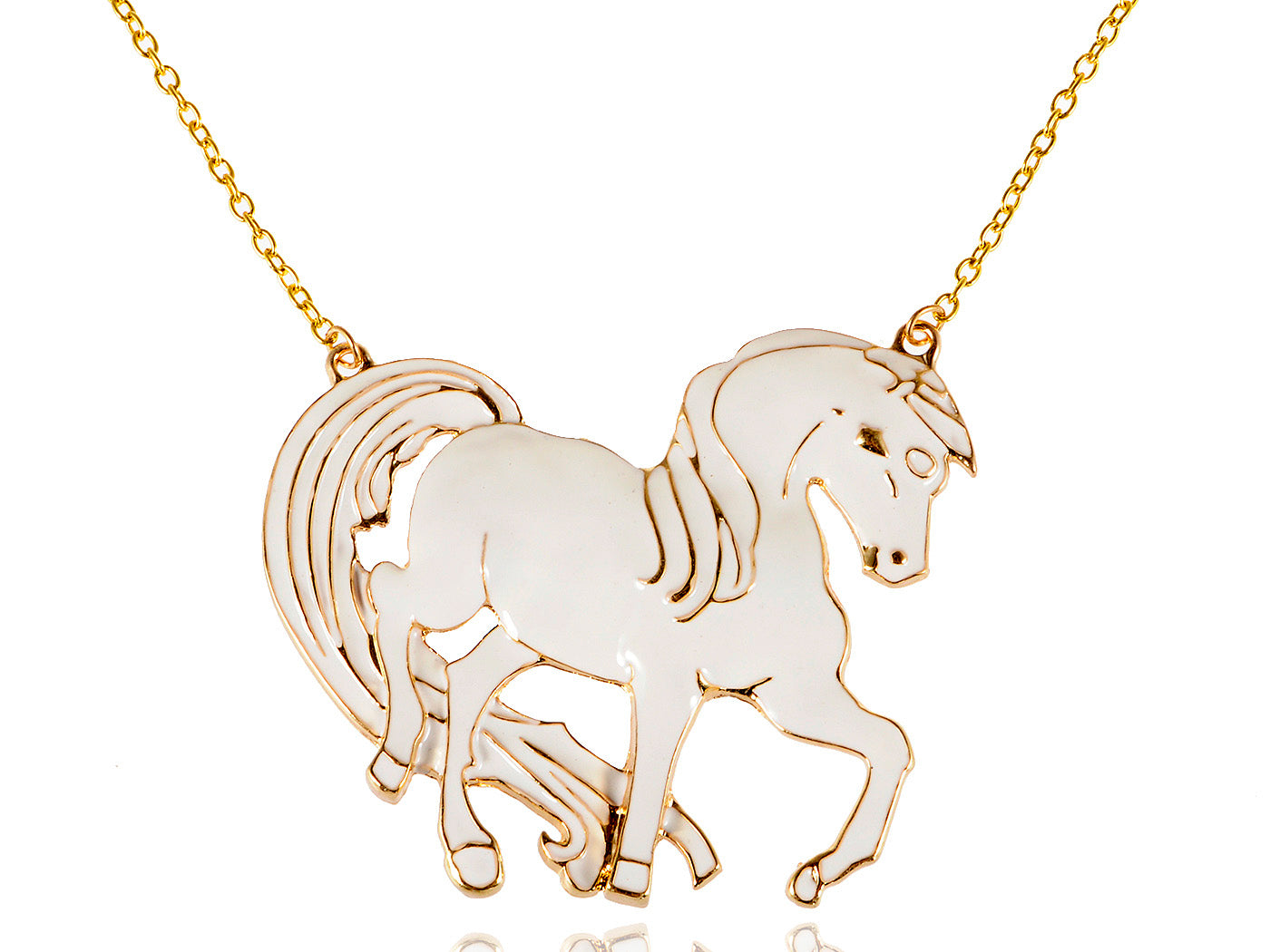 Antique Horse Pendant Gallops Enamel Finish Necklace