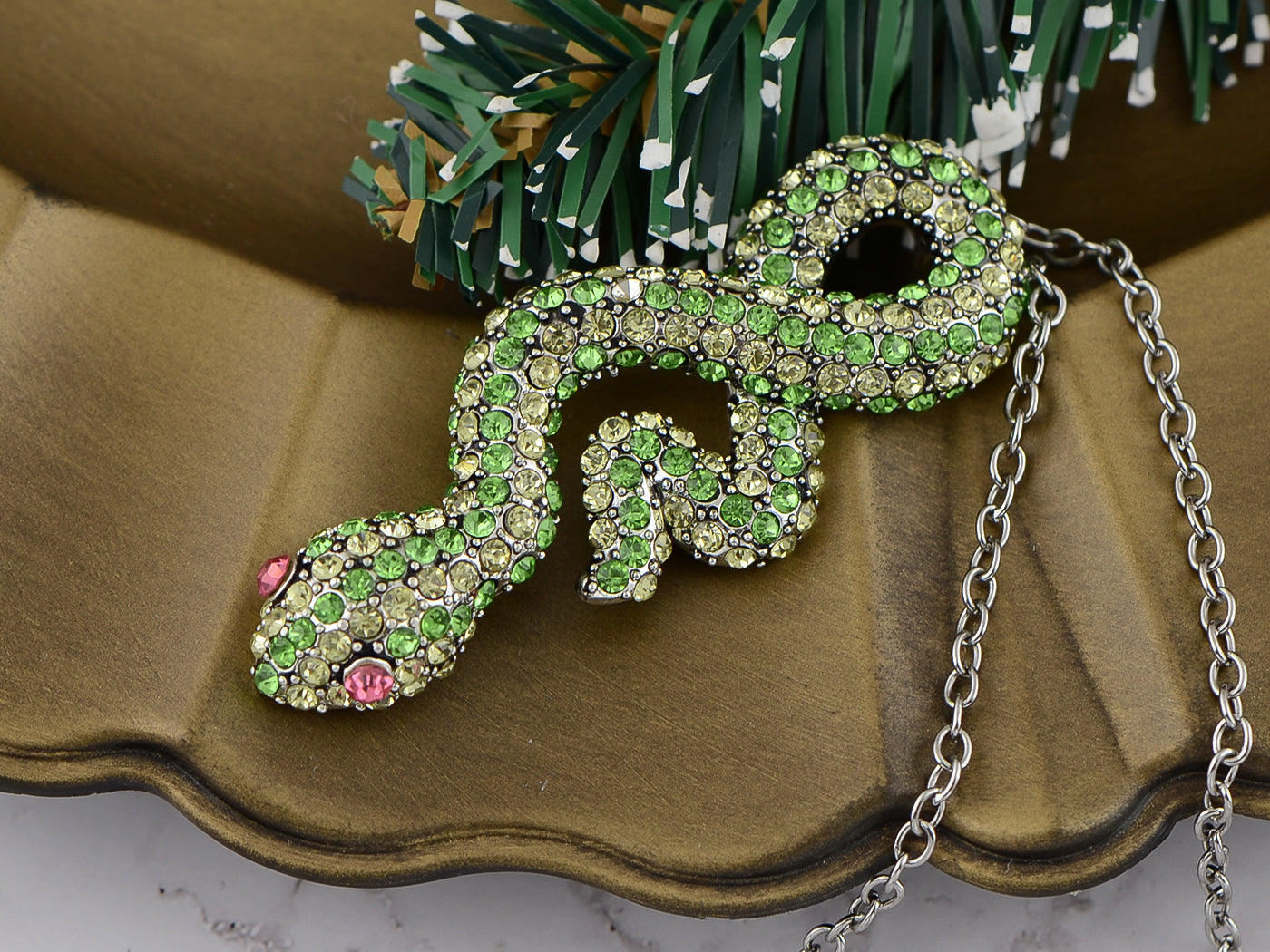 Green Snake White Red Accents Day In Jungle Beauty Champ Necklace