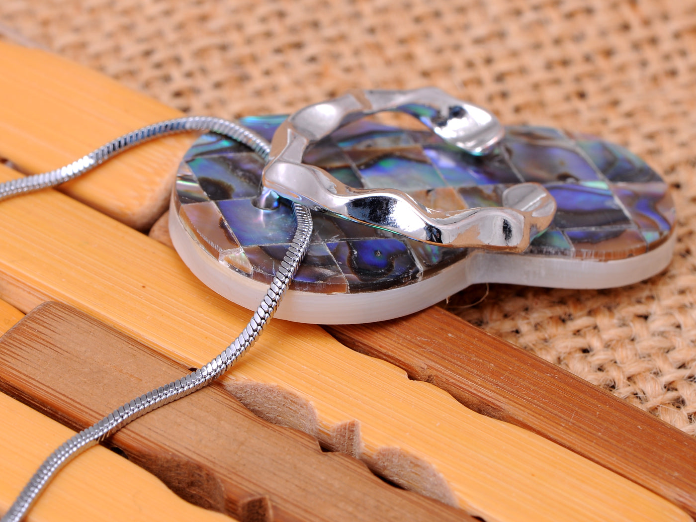 ALILANG Silver Tone Blue Opal Flip-Flop Sandal Charm Pendant Fashionable Necklace - Abalone Paua Shell