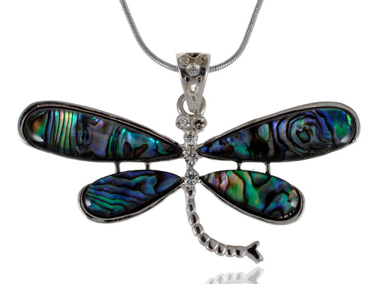 Natural Sea Shell Enamel Dragonfly Necklace Pendant