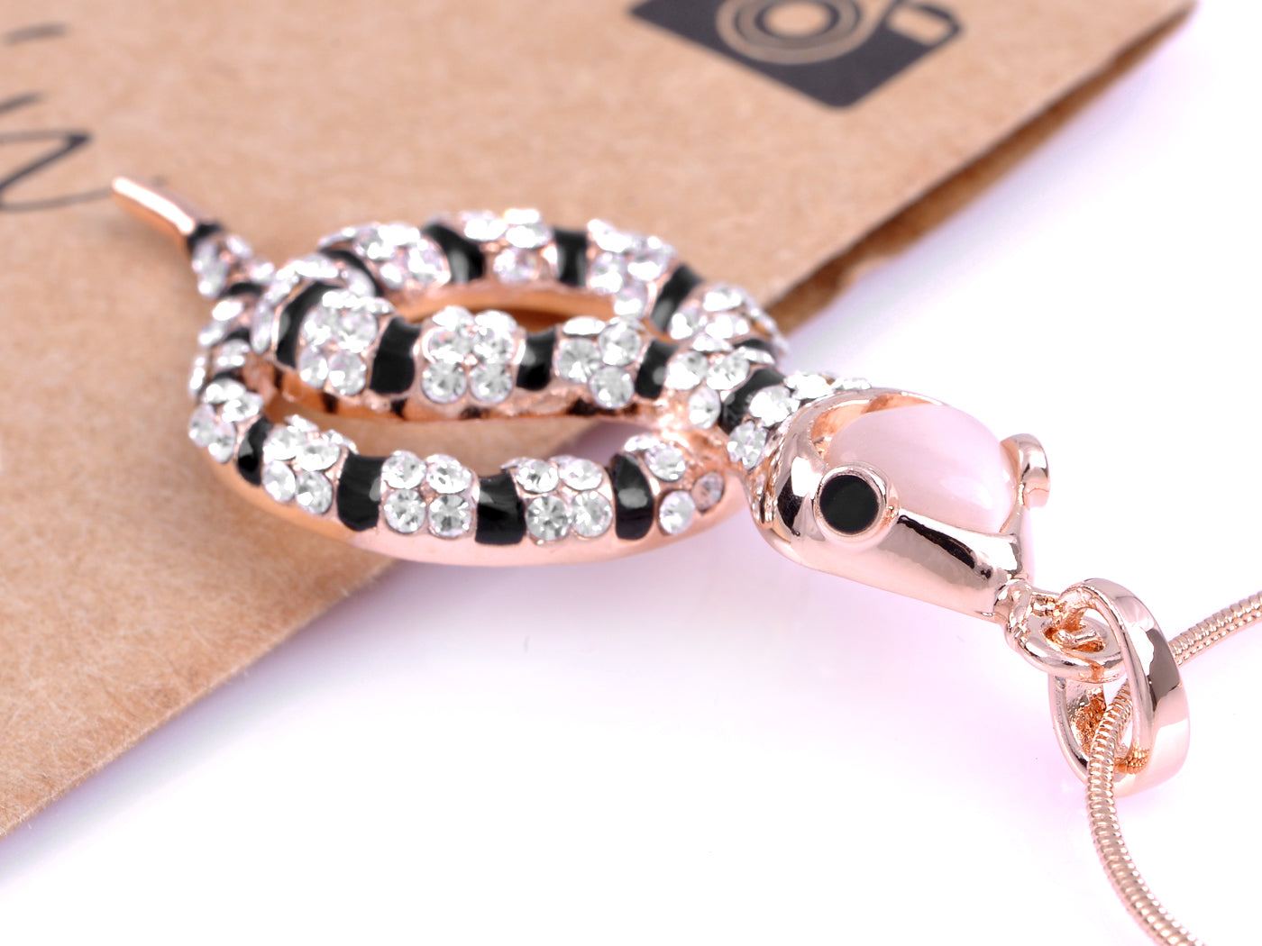 Black White Pink Head Jeweled Snake Pleasant Surprise Welcoming Necklace